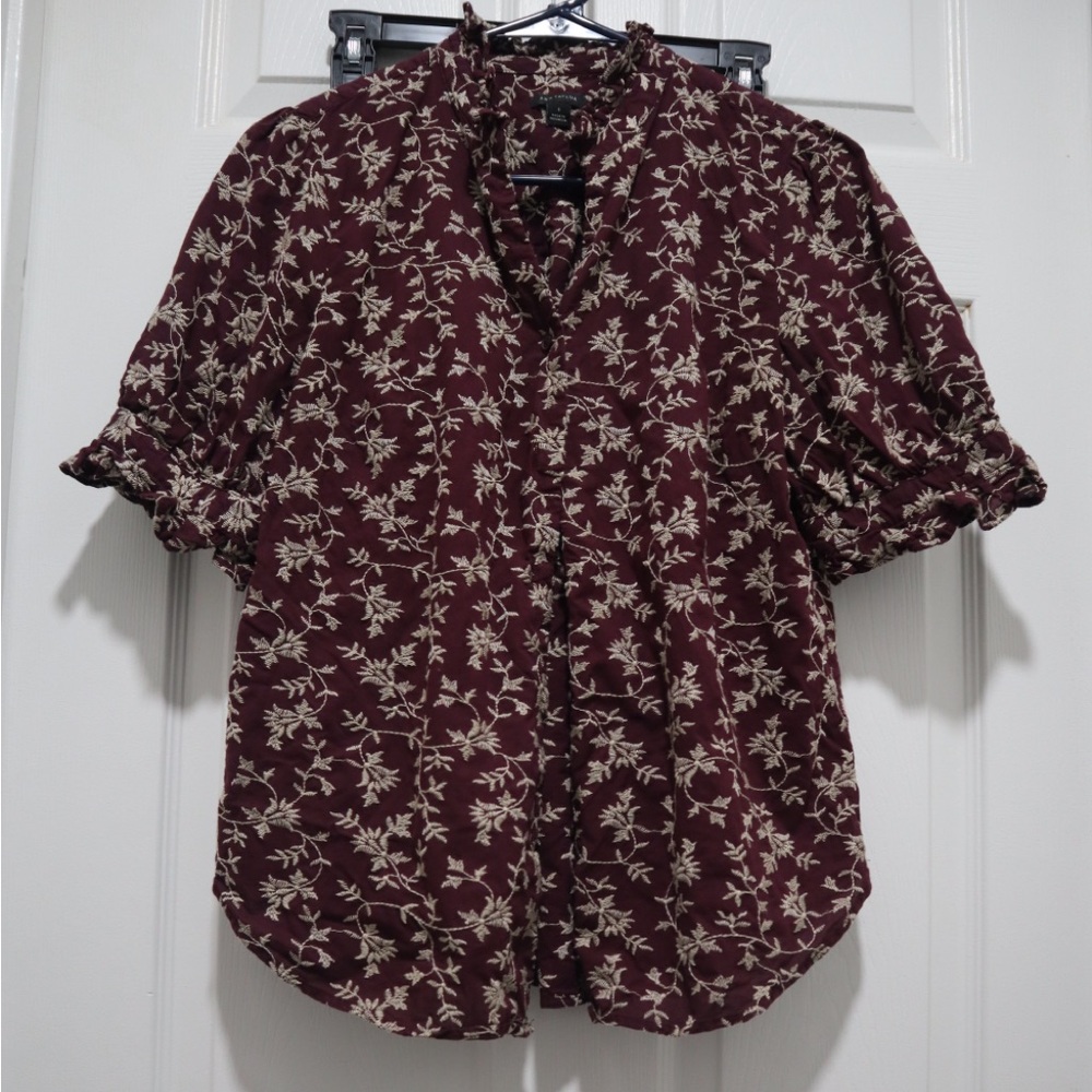 ANN TAYLOR burgundy embroidered shirt